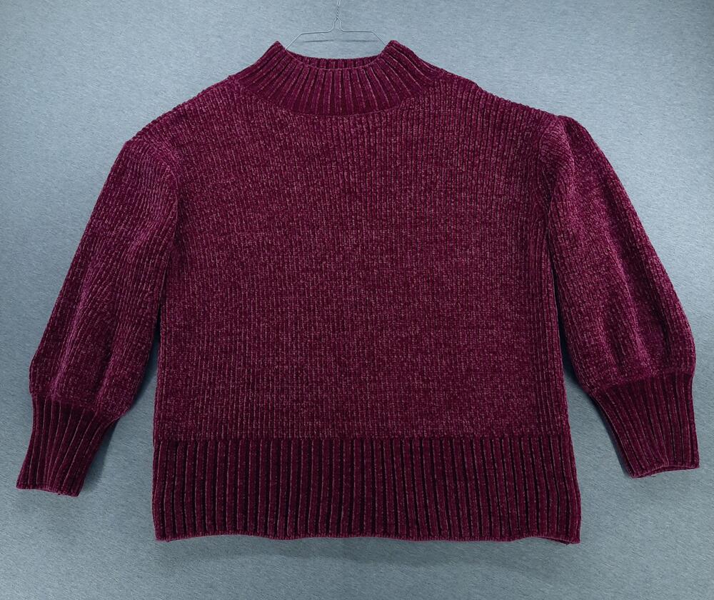 Cynthia Rowley Sweater Women XL Burgundy Mock Neck Chenille Long Sleeve Pullover